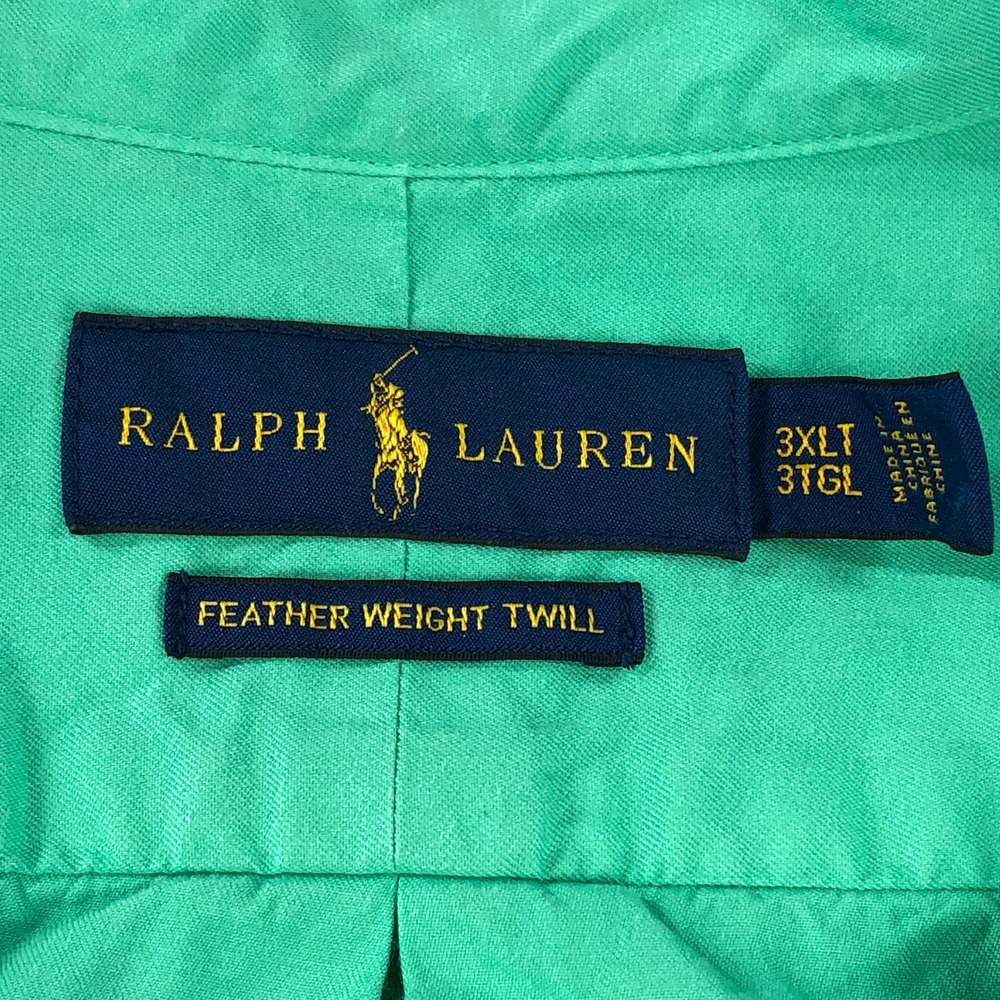 Ralph Lauren Mens Button Up Shirt 3XLT Feather Weight Twill Green Long Sleeve - Picture 3 of 12